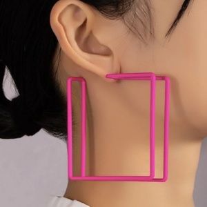 Pink Square Hoop Earrings